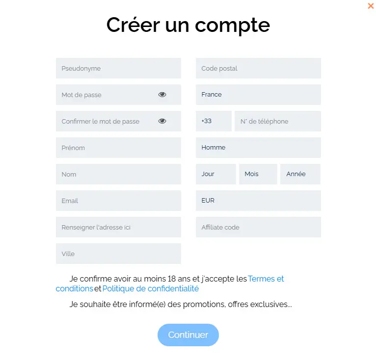 Processus d'inscription Play Regal Casino