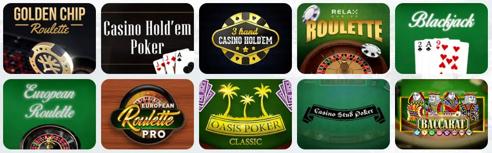 Jeux de table au Play Regal Casino